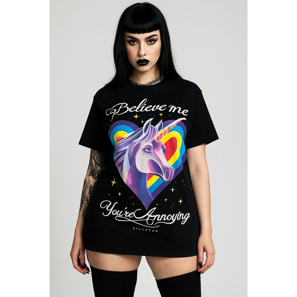 KILLSTAR Black Believe Me your Annoying Unicorn T Shirt Tee Top  Women's Size M